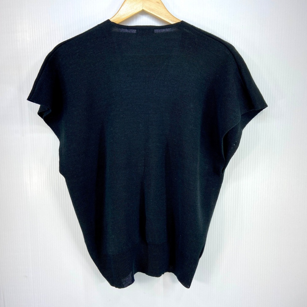 Miny Black Knit V Neck Sleeveless Sweater Vest Embroidered Leaves Womens Large - Picture 7 of 7